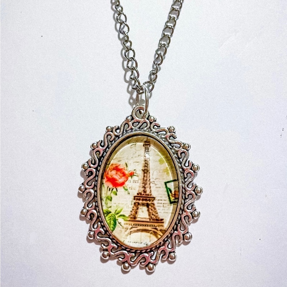 Silver Eiffel Tower Pendant Necklace